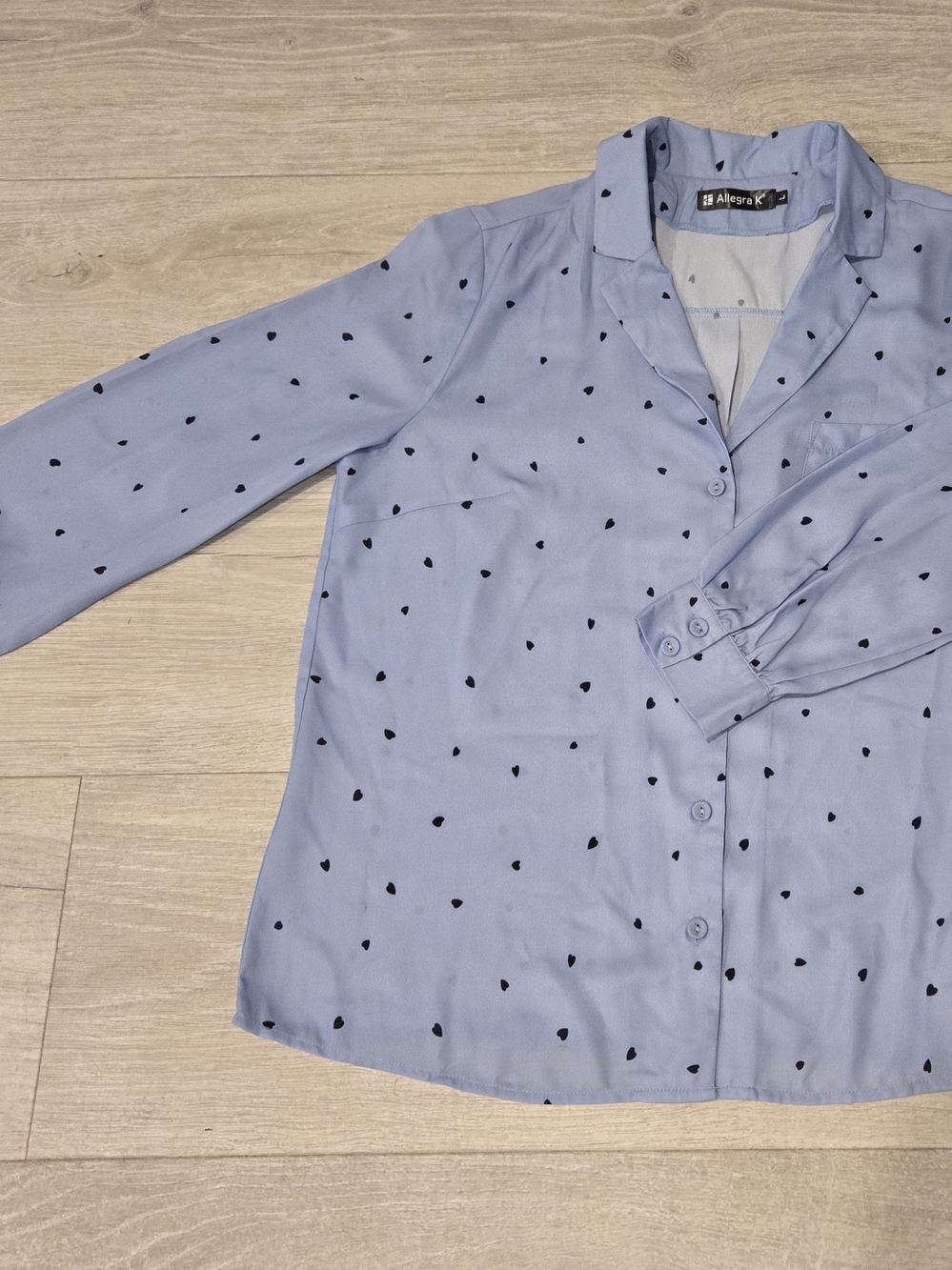 Allegra K Men’s Light Blue Heart-Print Button Shirt